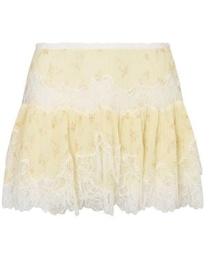 LoveShackFancy Kellison Pleated Silk Blend Skirt - Natural