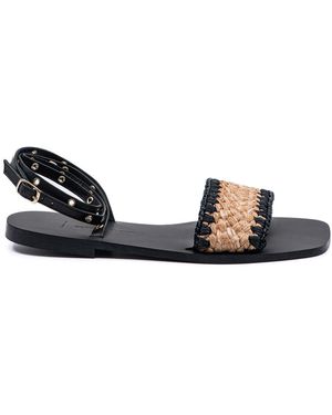 Andrea Gomez Catalina Raffia Sandals - Black