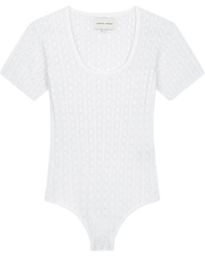 Loulou de Saison Silas Ribbed Knit Lace Bodysuit - White
