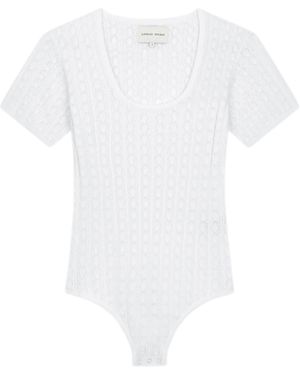 Loulou de Saison Silas Ribbed Knit Lace Bodysuit - White