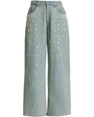 Sea Perlette Embellished Rigid Low-rise Wide-leg Jeans - Blue