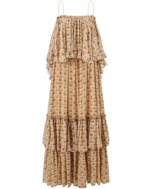 Into The East Rose Multi-Layer Lace Slip Silk-Blend Maxi Dress - Natural