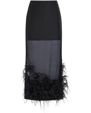 Aje. Marseille Feather-Trim Midi Skirt - Black