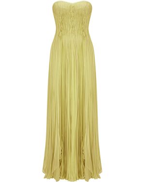 Marmar Halim Shirred Chiffon Strapless Maxi Dress - Yellow
