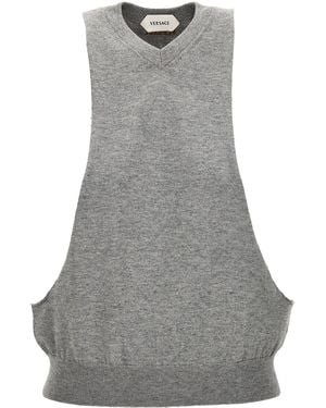 Versace Cutout Cotton-Blend Tank Top - Grey
