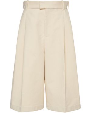 Bottega Veneta Pleated Cotton Shorts - Natural