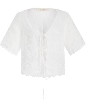 All That Remains Eta Embroidered Cotton Voile Tie-Front Top - White