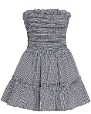 Sea Neci Shirred Gingham Cotton Mini Dress - Grey