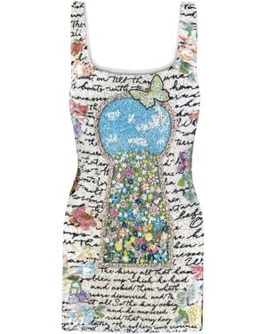 La Fuori Aurete Enchanted Garden Embroidered Tulle Mini Dress - Blue