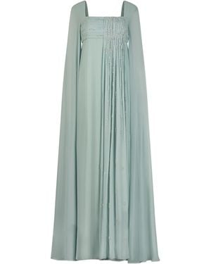 Aquillora Zenith Pleated Embellished Chiffon Caftan Dress - Green