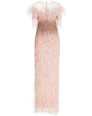 Pamella Roland Sequined Beaded And Fringe Gown - Pink