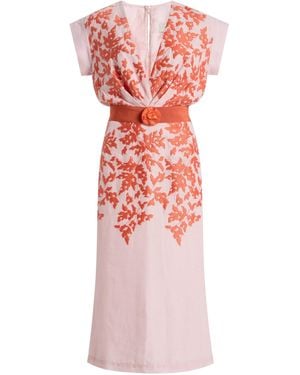 Silvia Tcherassi Embroidered Cotton-Linen Midi Dress - Pink