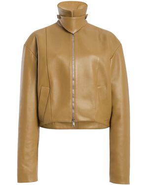 Brandon Maxwell The Alexis Sculpted Leather Bomber Jacket - Natural