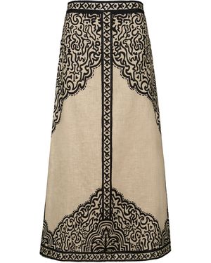 Johanna Ortiz Loose Horizon Embroidered Linen Maxi Skirt - Natural