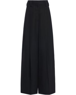 Jil Sander Pleated Crepe Suiting Wide-Leg Pants - Black