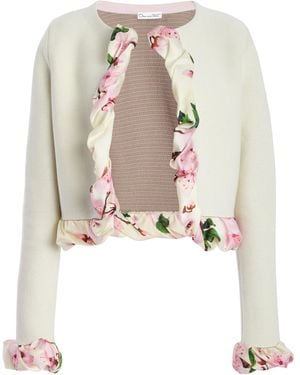 Oscar de la Renta Ruffled Knit Cardigan - White