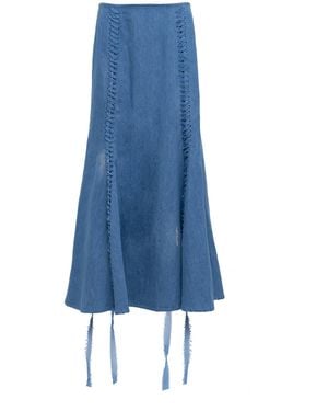 Gabriela Hearst Dion Lace-Up Cotton-Linen Denim Maxi Skirt - Blue
