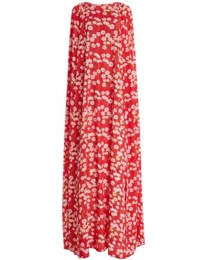 BERNADETTE Minnie Buttercup-Print Crepe Maxi Cape Dress - Red