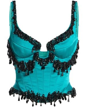 Sergio Hudson Embroidered Silk Charmeuse Corset - Blue