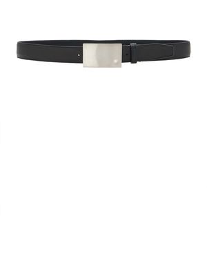 Brandon Maxwell Oversized Brushed Metal Buckle Leather Belt - Black