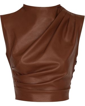 ANDRES OTALORA Recuerdame Gathered Leather Top - Brown