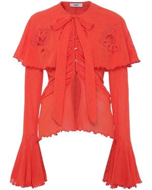 Siedres Stella Cape-Effect Mesh Top - Red