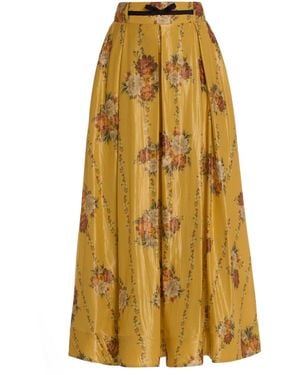 Agua Bendita Delta Pleated Floral Taffeta Maxi Skirt - Yellow