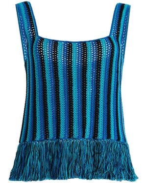 Escvdo Misti Fringed Crocheted Cotton Tank Top - Blue