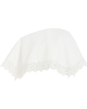 A.W.A.K.E. MODE Cotton-Blend Lace Trim Big Collar Top - White