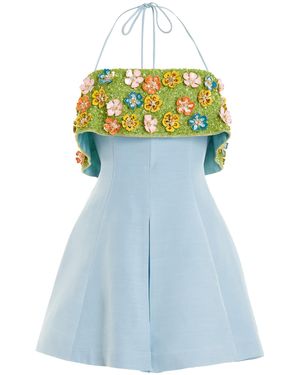 ALÃMAIS Yasmine Beaded Crepe Mini Dress - Blue