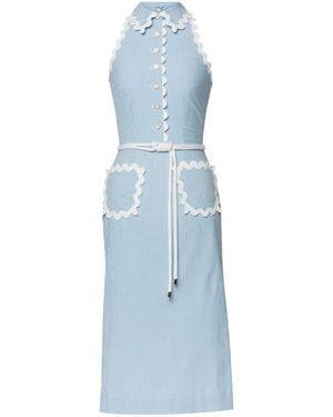 Lena Hoschek Twist Belted Stretch-Cotton Midi Dress - Blue