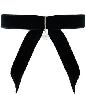 Mateo Pearl, Diamond Velvet Choker - Black