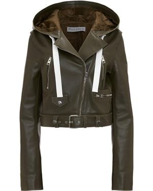 JW Anderson Hooded Leather Moto Jacket - Green