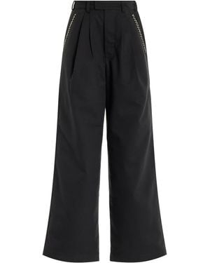 Nia Thomas Lorenzo Pleated Embroidered-cotton Wide-leg Trousers - Black