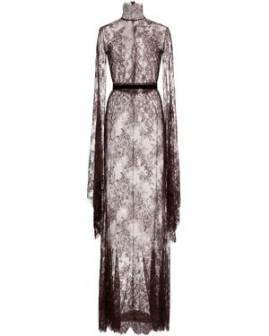 Zuhair Murad Lace Silk-Blend High-Neck Long Dress - Brown