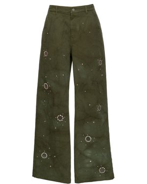 DES_PHEMMES Embellished Stretch-Cotton Wide-Leg Trousers - Green