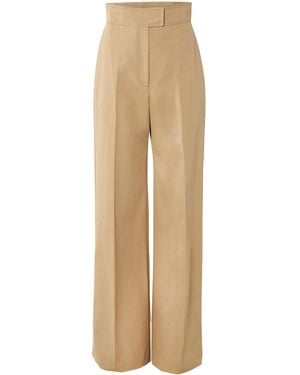 Carolina Herrera Waistband-Detailed Cotton-Twill Wide-Leg Trousers - Natural