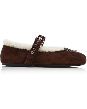 Miu Miu Shearling Ballet Flats - Brown