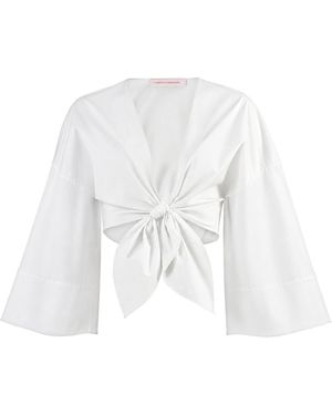 Carolina Herrera Tie-Front Stretch Cotton Shirting Top - White