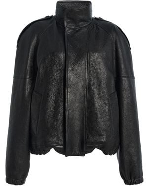 Saint Laurent Collared Leather Jacket - Black