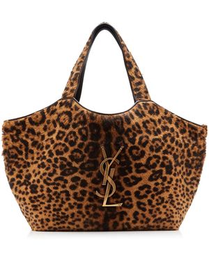 Saint Laurent Icare Medium Leopard Shopping Tote Bag - Brown