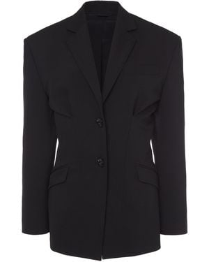 Del Core Hourglass Gathered Twill Blazer Jacket - Black