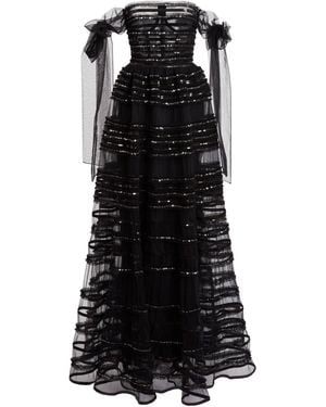 Zuhair Murad Sequined Off-the-shoulder Tulle Maxi Dress - Black