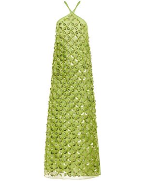 DES_PHEMMES Exclusive Embellished Mesh Halter Maxi Dress - Green