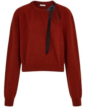 Ferragamo Leather-Detailed Wool-Cashmere Jumper - Red