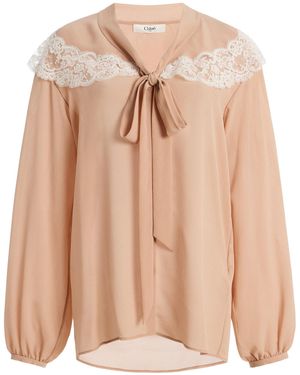 Chloé Bow Silk Top - Natural