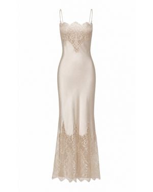 Sleeping with Jacques Nadia Silk Lace Maxi Slip Dress - Natural