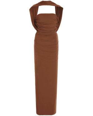 Maygel Coronel Exclusive Mullet Jersey Strapless Maxi Dress - Brown