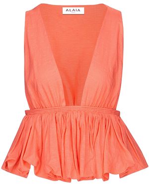 Alaïa Peplum-Hem Cotton-Blend Top - Pink
