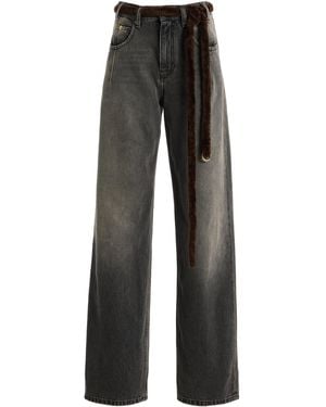 DARKPARK Lu Fur-Trimmed Rigid High-Rise Straight-Leg Jeans - Black